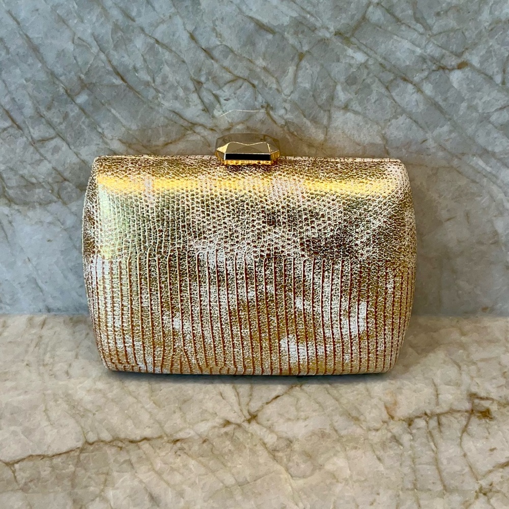 Gold Embossed Hard Case Clutch Purse